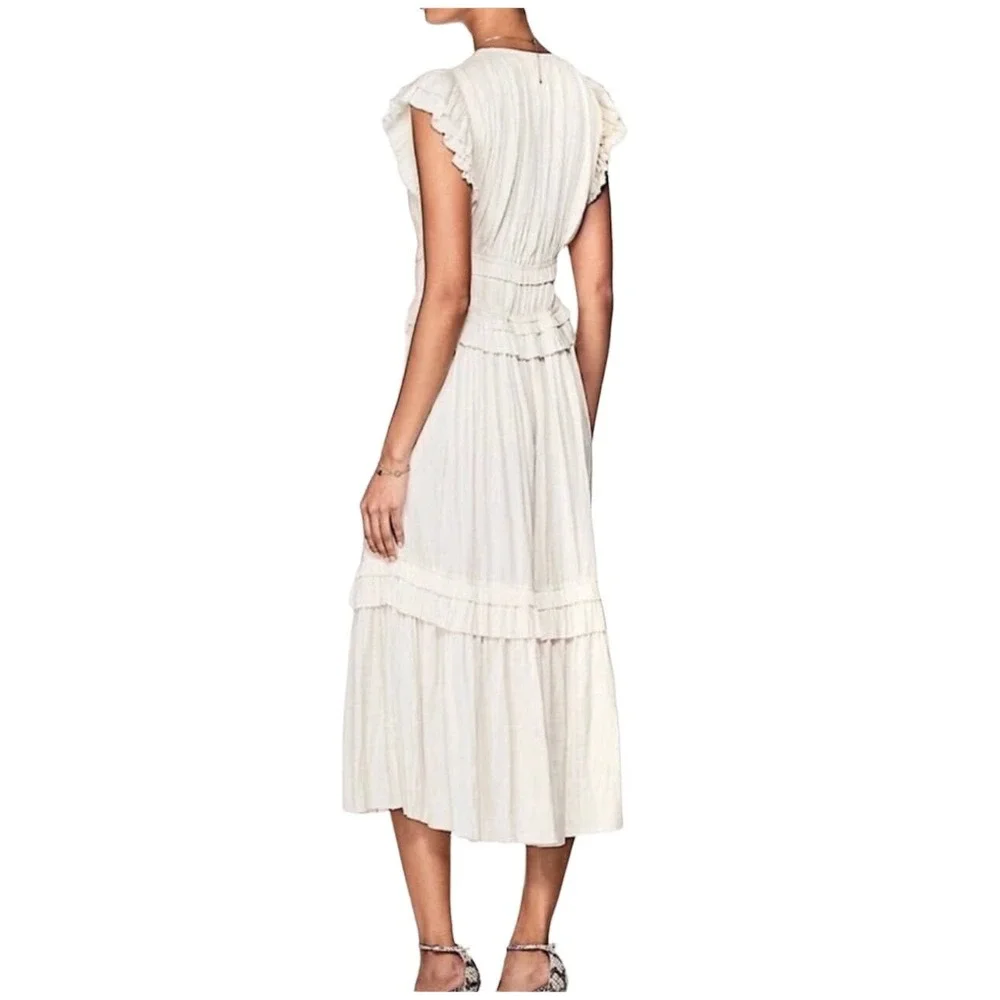 Ulla Johnson Jolee Plisse Satin Midi Dress in Ivory Size 6 Pleated Cream Gown - Picture 7 of 11